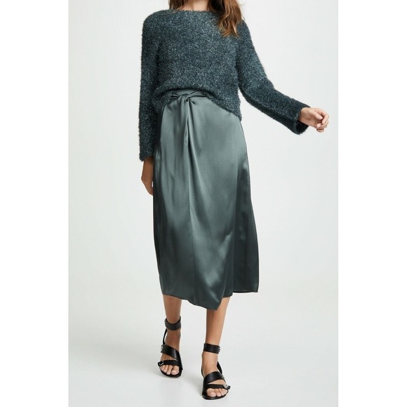 Vince Dresses & Skirts - NWT Vince Knot Paneled Silk Satin Midi Skirt in Mineral Stone Green Size XS $325